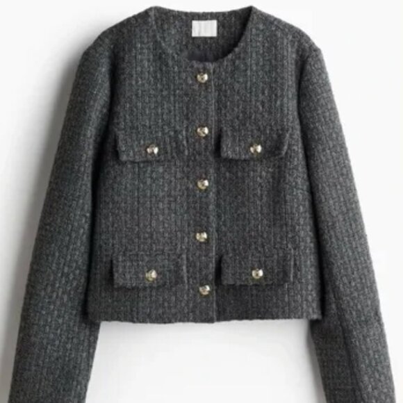 H&M Gray Tweed Blazer with Gold Accents - Picture 3 of 7